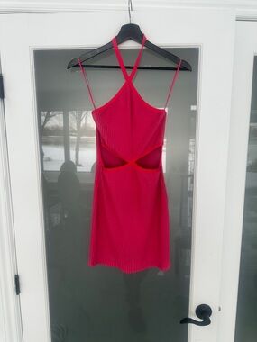 Zara Hot Pink Ribbed Cutout Halter Mini Dress